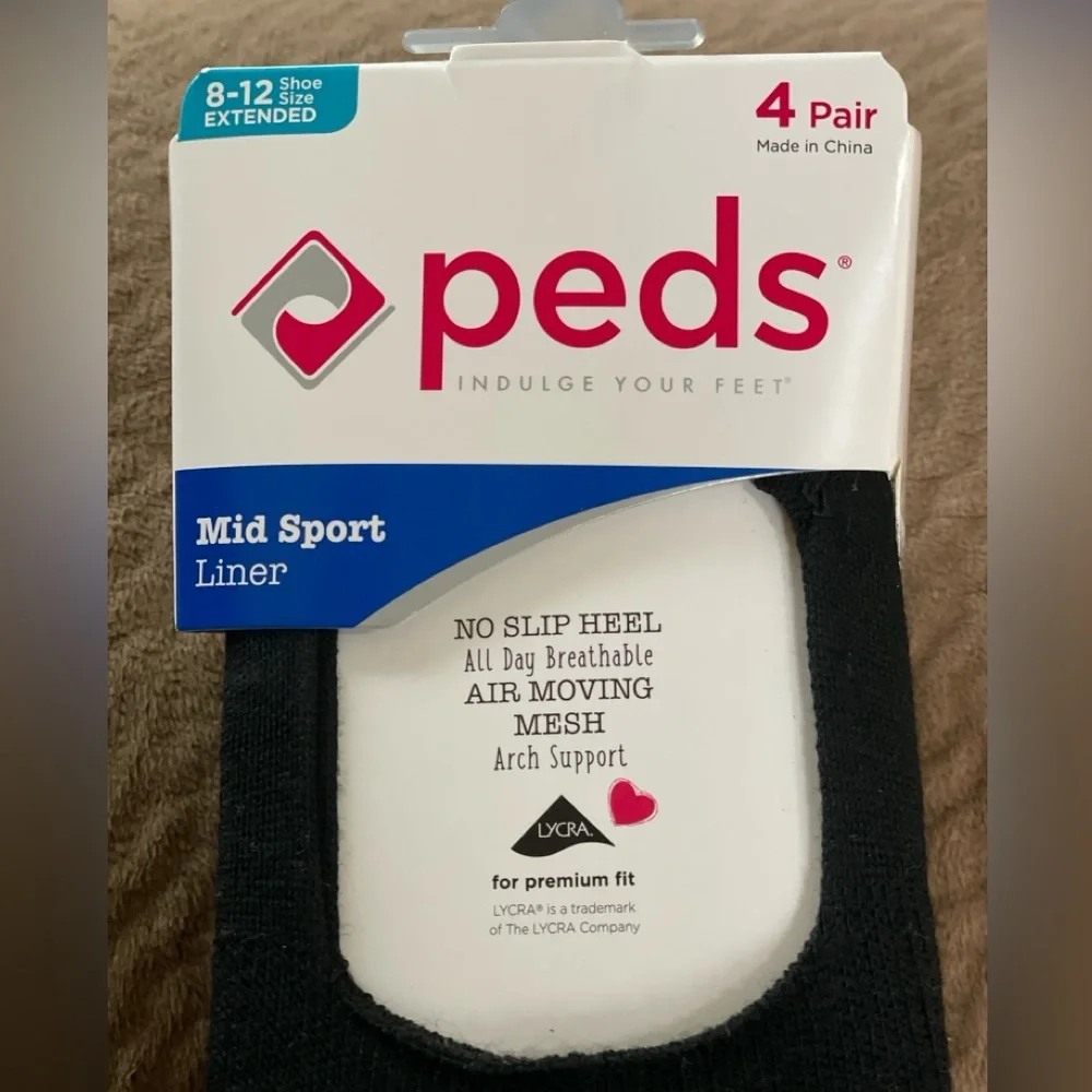 Black Socks - Mid Sport Liner Women's Socks (4 Pairs), Shoe Size: 8-12 — Peds